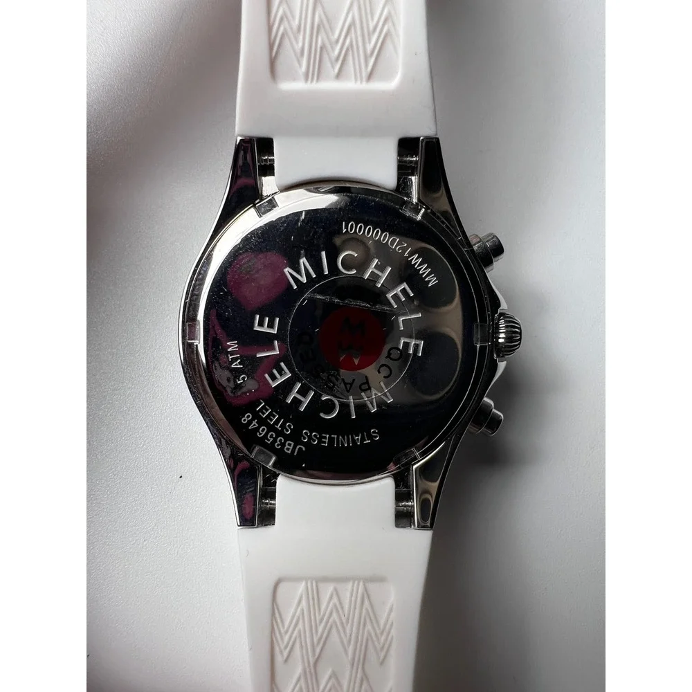 Michele Tahitian White Jelly Chronograph Steel Quartz Watch NWT